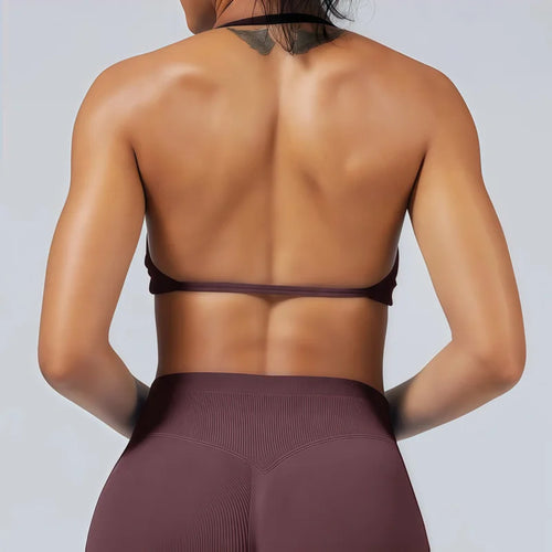 HISTELLO Impacts Strappy Bra Gym Top Women High Support Thin Strap Halter Sports Seamless Bra Scrunch Push-up Workout Yoga Tanks