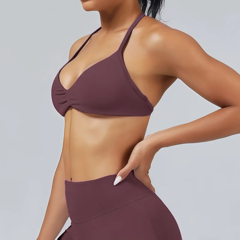HISTELLO Impacts Strappy Bra Gym Top Women High Support Thin Strap Halter Sports Seamless Bra Scrunch Push-up Workout Yoga Tanks